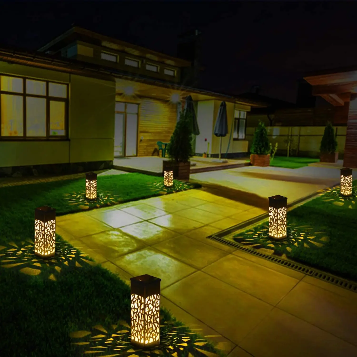 Luz Solar impermeable para exteriores, lámpara con Sensor de luz LED, bonita luz hueca para césped, enchufe decorativo para suelo de jardín, 1/2/4/6 piezas