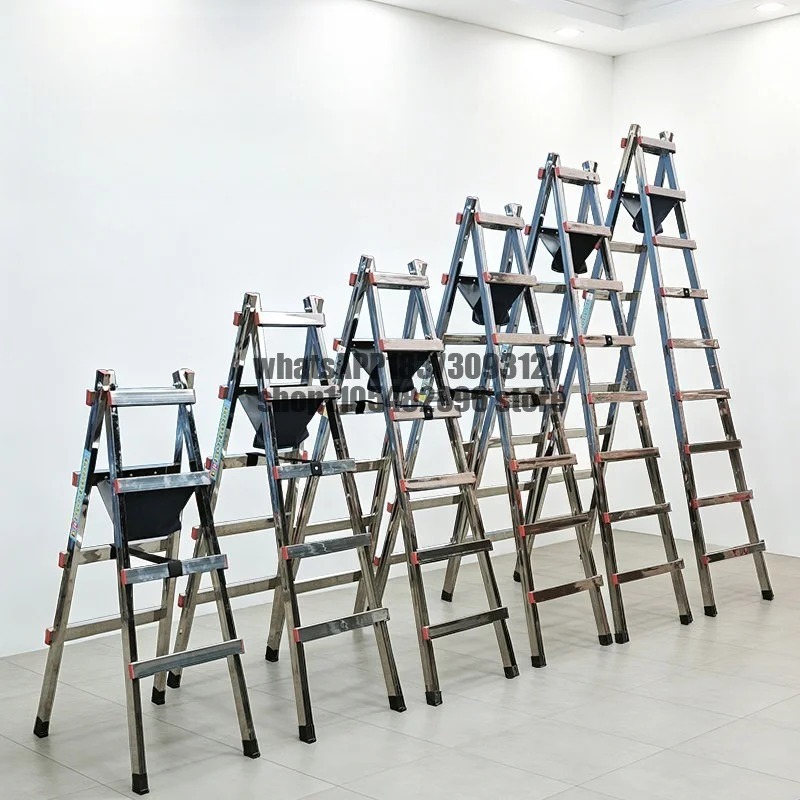 Herringbone ladder Thickened stainless steel decoration Mobile stairs Household folding ladder