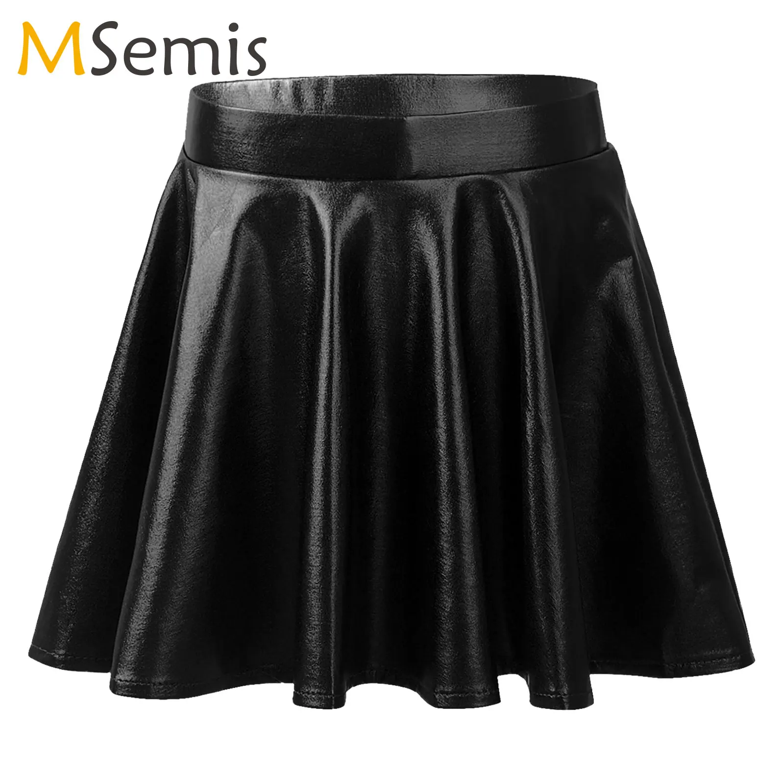 

Kids Girls Shiny Metallic Pleated Mini Skirt Stretchy Dance Skater Scooter Skirt Gymnastic Activewear Jazz Hip Hop Street Dance