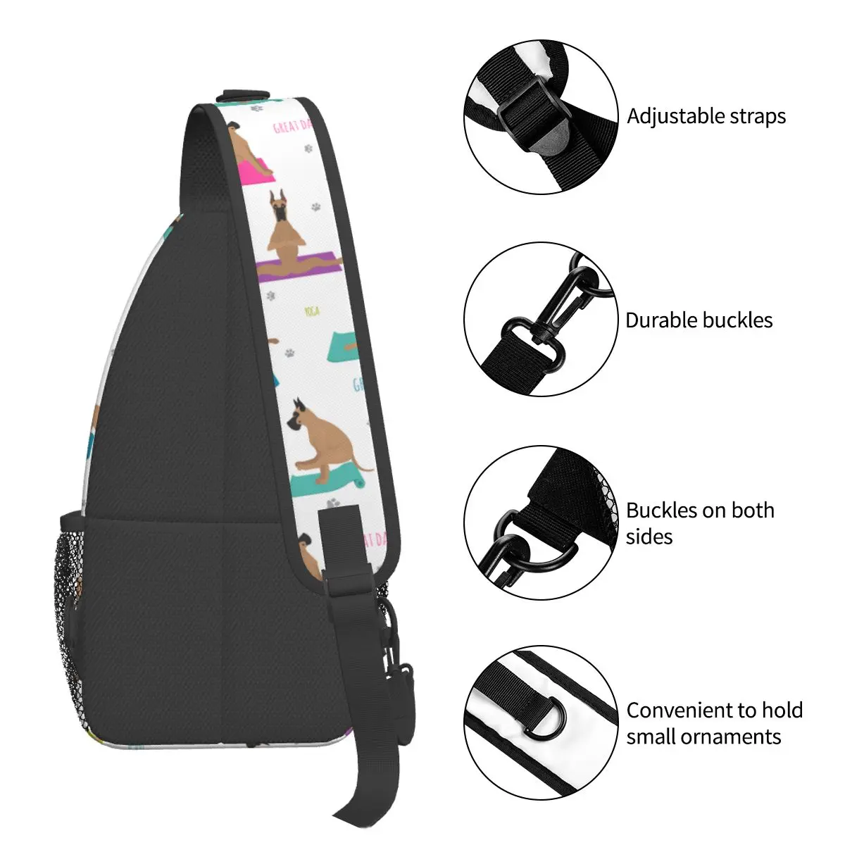 Great Dane Yoga Dogs Poses Exercises Crossbody Sling Bag Casual Chest Bag Shoulder Backpack Daypack for Outdoor Biking Bag