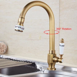 Kitchen Sink Faucet Ceramic Antique Bronze Finished Cold Water Only 360 Swivel Rotation Single Hole Outdoor Balcony Faucet Tap