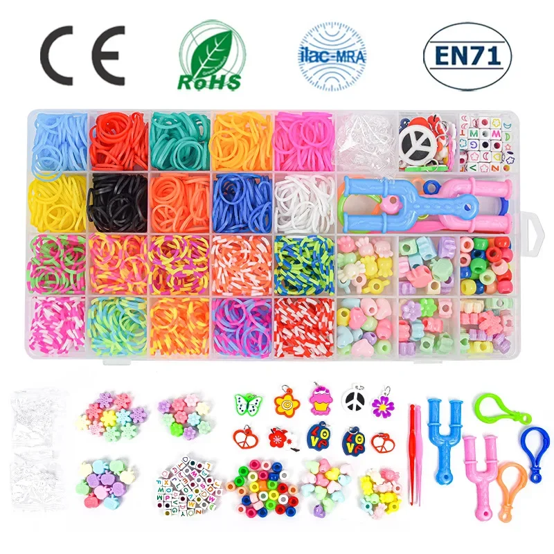 1500 pcs Rubber bands for weaving bracelet making kit diy beads toys Montessori rainbow necklace Girls Handmade Accessories