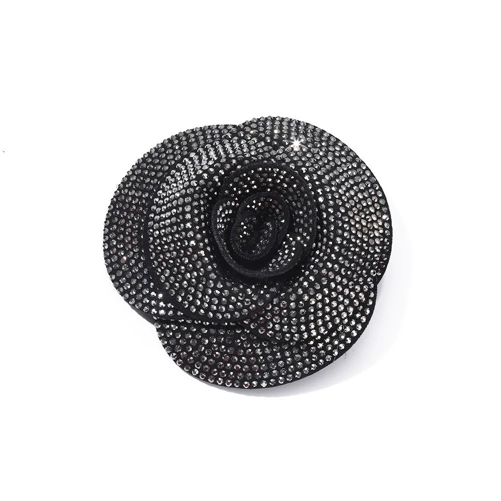 3D Design Rhinestone Flower Patches Sewing Supplies Self-Adhesive Option Fabric Embellishments Flower Shape Metallic Base