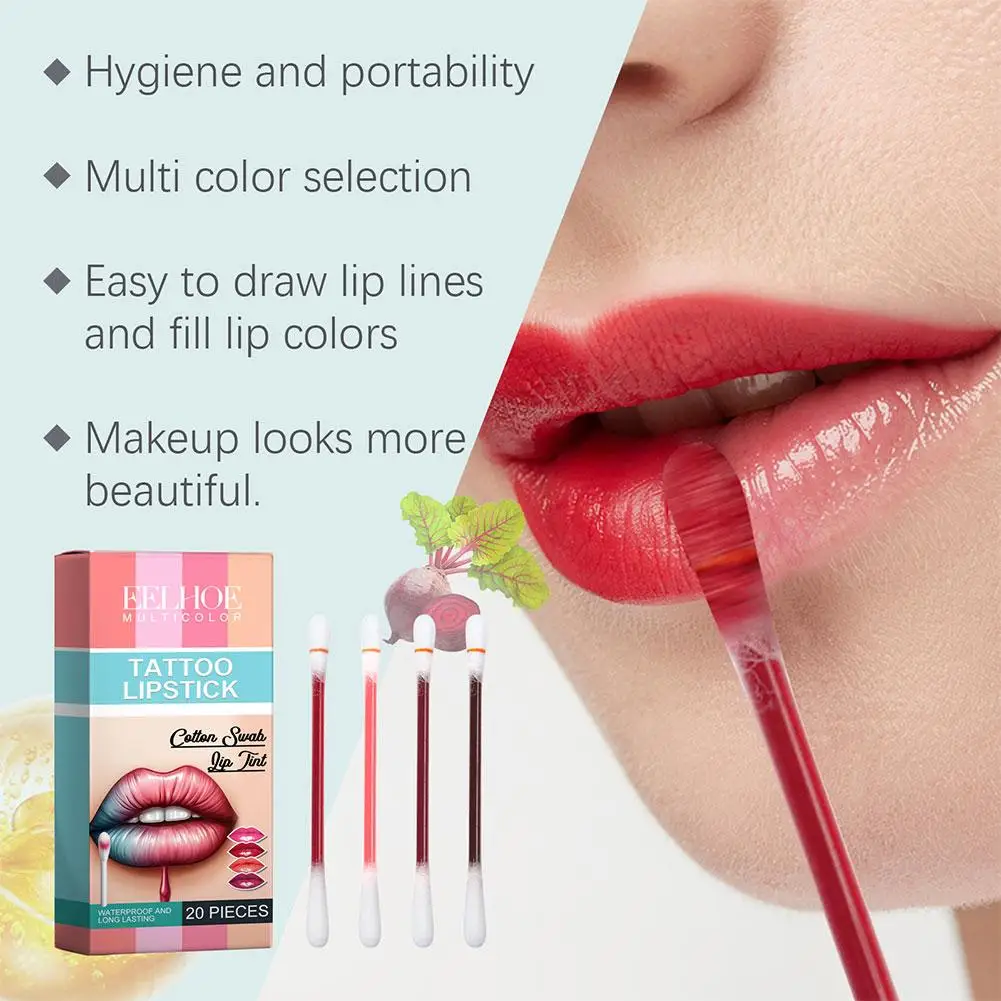 Wattenstaafje Lippenstift Tattoo Lippenstift Non-Stick Langdurige Waterdichte Lippenstift Lip Vloeistof 20 Stk/doos En Hydraterende Kiss-P V2e0