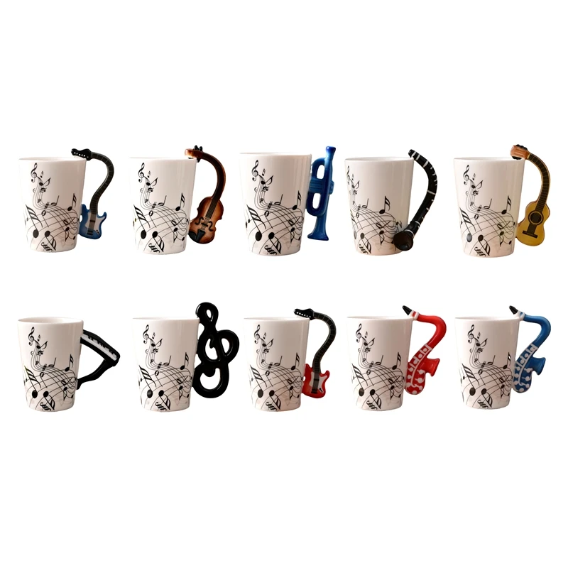 240Ml Creative Music Ceramic Mug Cute Coffee Tea Milk Stave Mugs And Cups With Handle Novelty Gifts Blue Saxophone