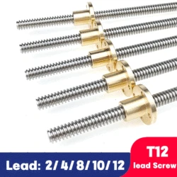 3D Printer T12 Lead Screw Length 100mm 200 300 400 450 500 600mm Picth 2mm Lead 2mm 4 8 10 12mm Trapezoidal Screw With Brass Nut