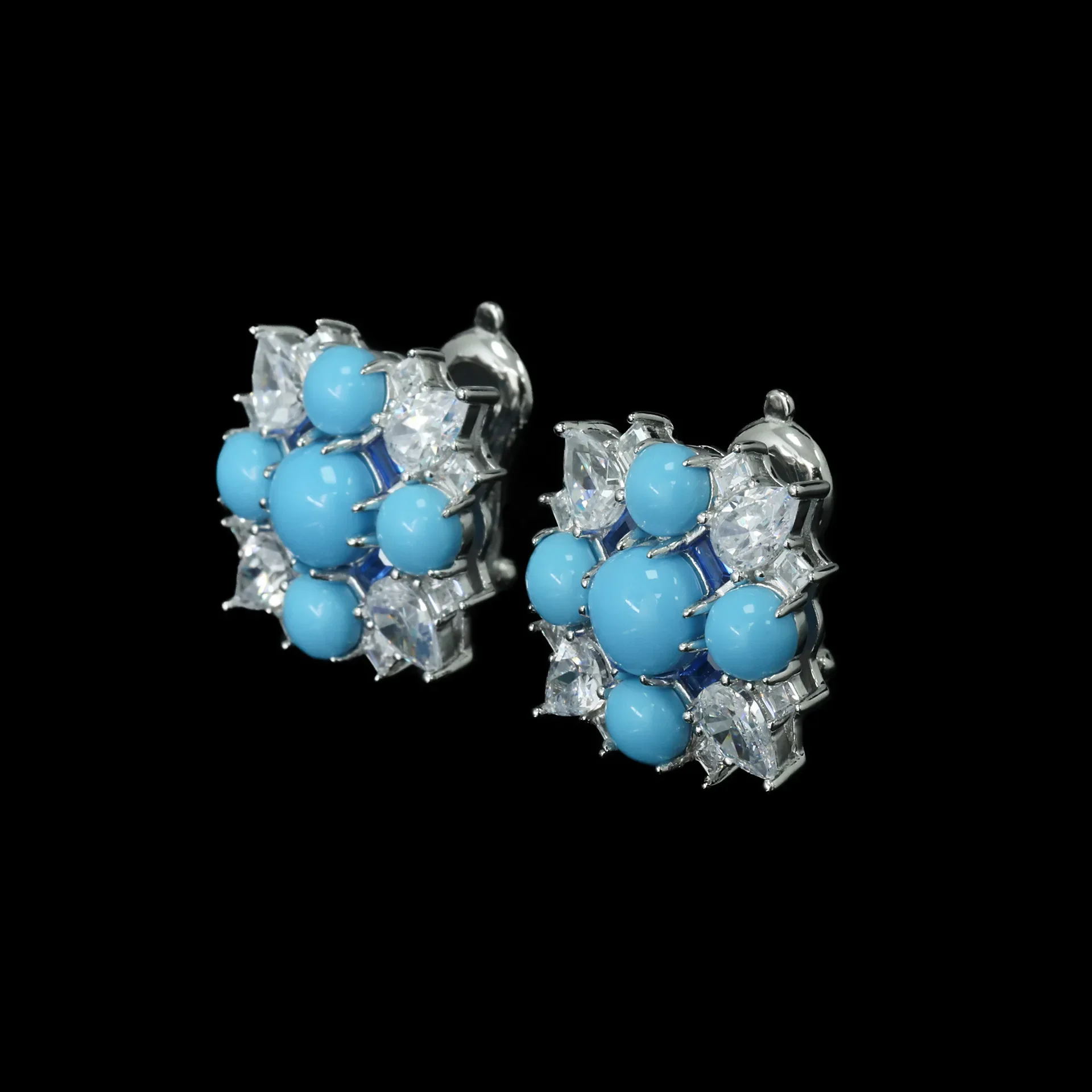 

2025 S925 Silver Ear Jewelry High Carbon Diamond High Pearl Blue Turquoise Simple and Versatile Women's Wedding Jewelry
