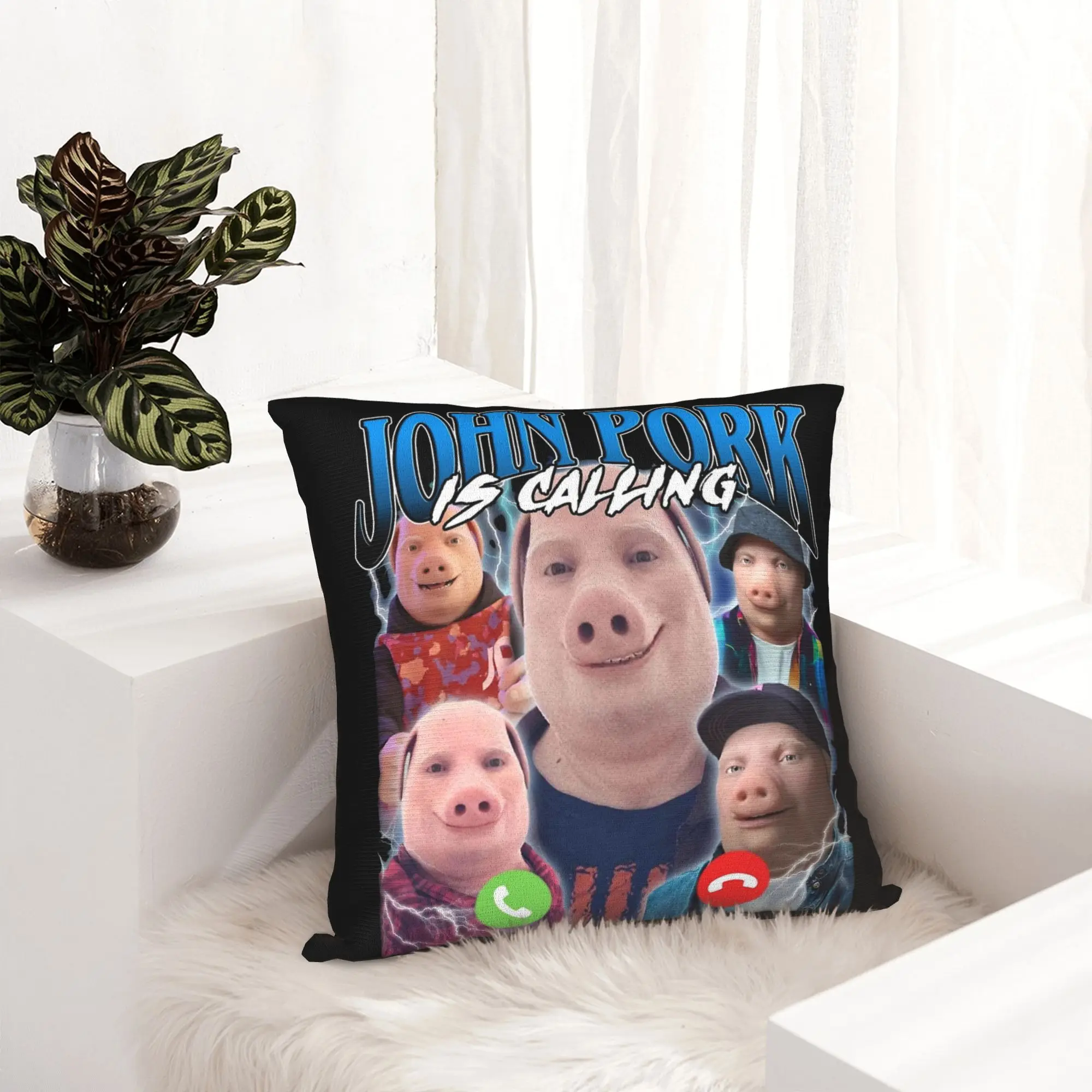 Funny John Pork Is Calling Answer Call Phone Pillowcase Soft Cushion Cover Decorative  Pillow Case Cover Home Dropshipping 40*40