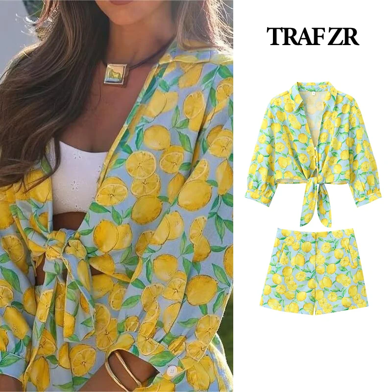 TRAF ZR Short Sets for Women Full Sets Women's Clothing Trend 2024 Summer Suit Pant Short Sleeve Two Piece Outfits Pieces sets