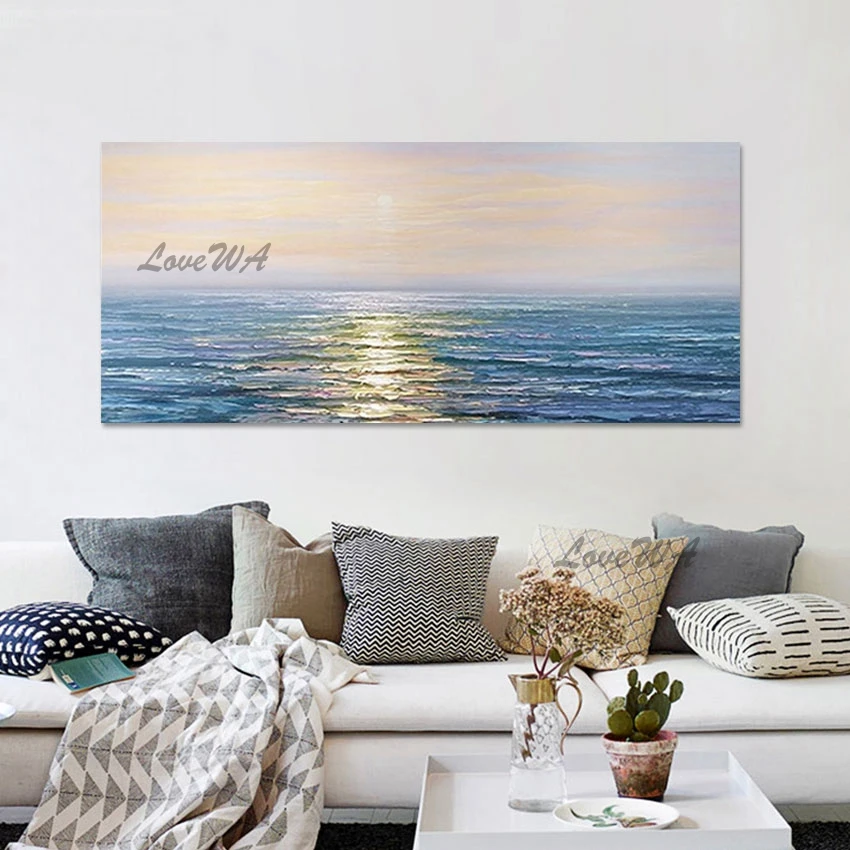 

Art Canvas Roll Natural Scenery Wall Picture Frameless Palette Knife Seascape Oil Painting Abstract Artwork Sea Wave Drawing