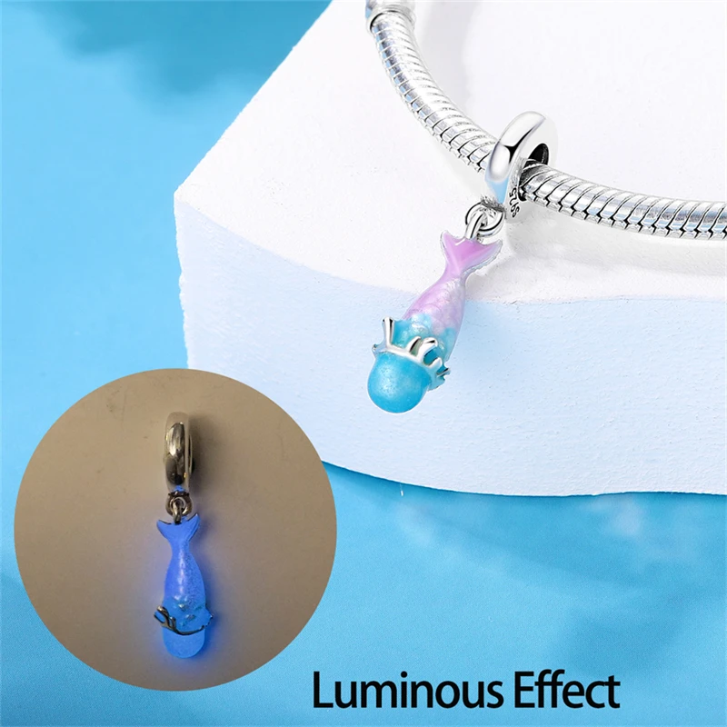 Charms Silver 925 Ocean Glowing Fish Tail Beads Fit Charms Plata 925 Original Bracelet Beads Women Jewellery Making