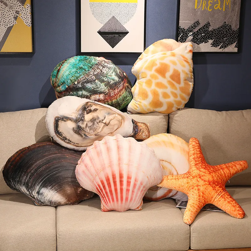 

Simulation Shell Starfish Conch Oysters Sand Snail Plush Toys Ocean Shellfish Stuffed Pillow Back Cushion Gifts for Kids Girls