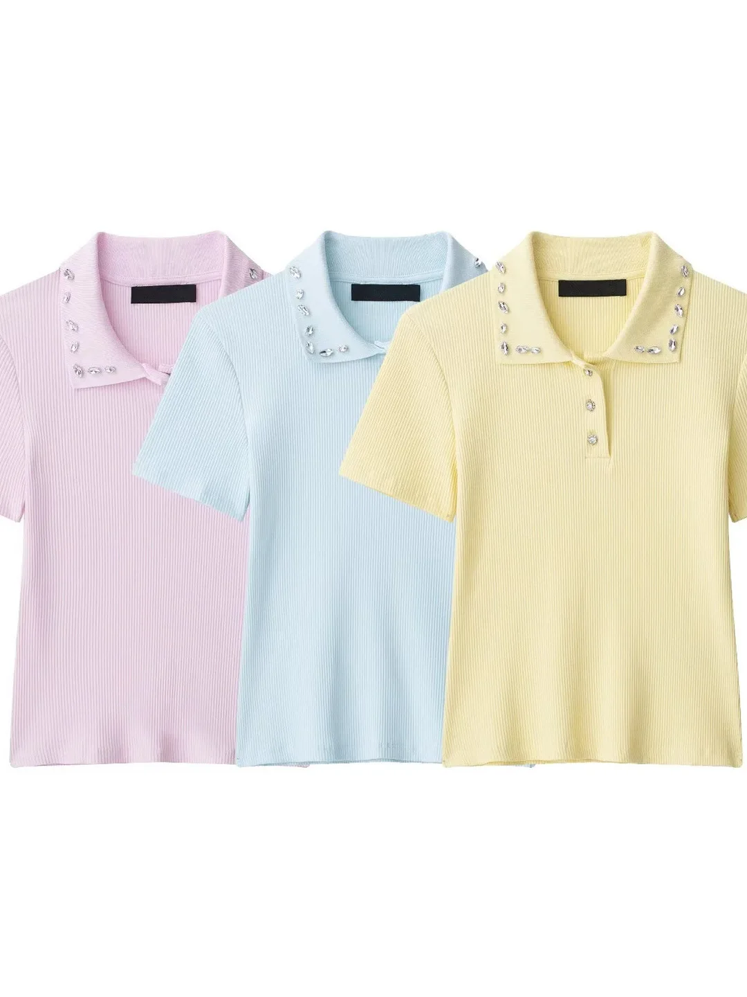 

Faionable Pure Color ort Sve irt для женщин, ювелирный воротник с ребристой отделкой, осеннее новое поступление, облегающий топ