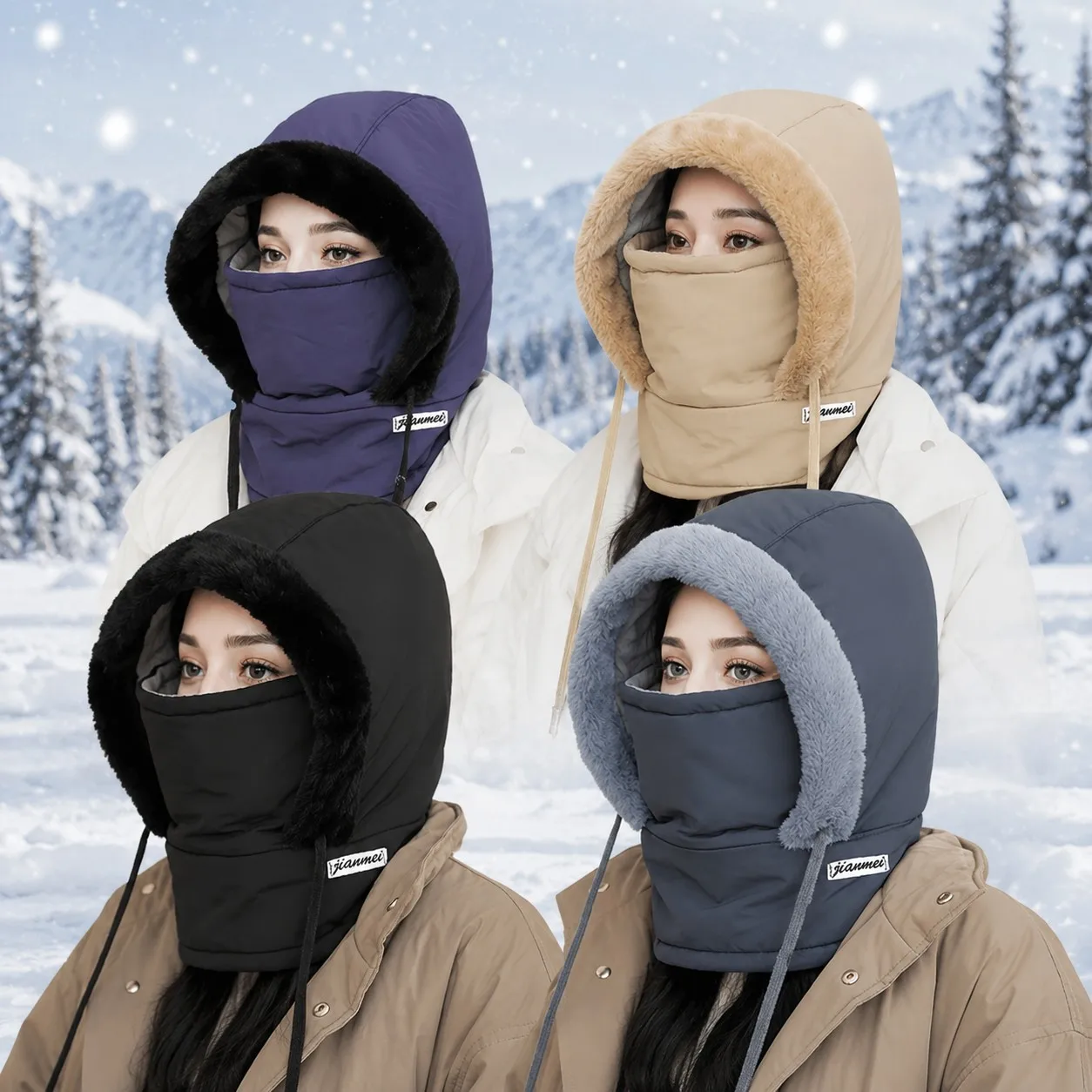 1 piece of women's winter thick hooded integrated scarf design plush decorative hat outdoor casual trendy hat