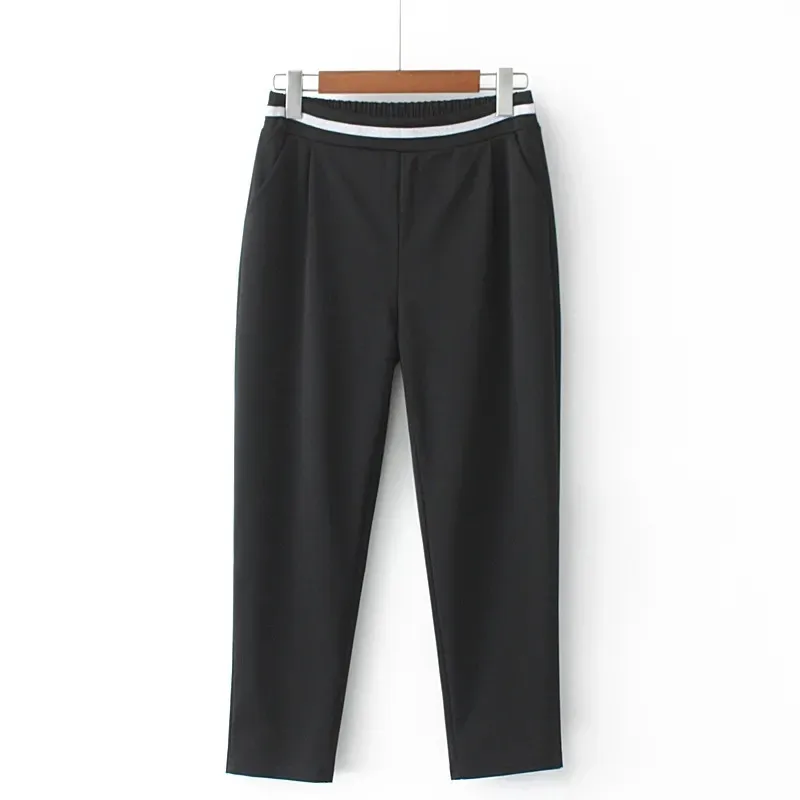 Mother Black Pants Spring Summer Elastic High Waist Straight Pants Middle-aged Women Casual Large Size Ankle-Length Pants 5XL