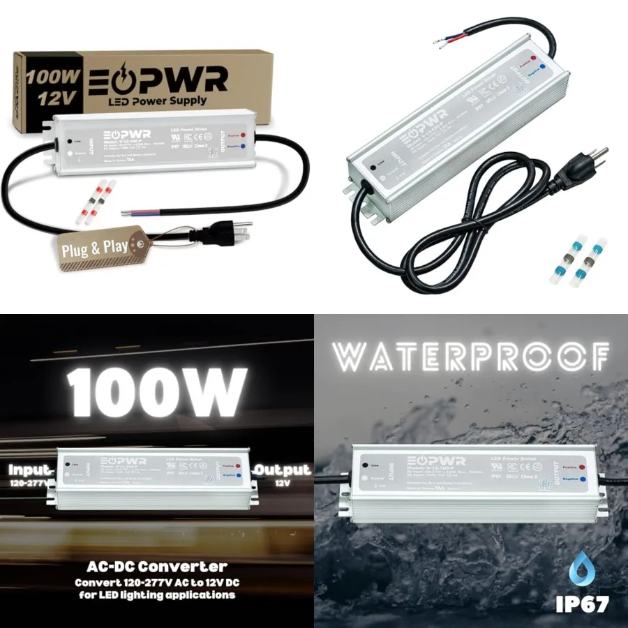 LED Driver Waterproof IP67 Power Supply AC120-277V to DC US 3-Prong Plug Low Voltage Transformer Adapter for Outdoor LED Lighti