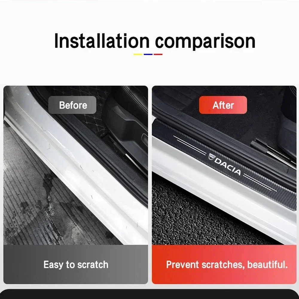 4Pcs Car Door Sill Protector Decals Carbon Fiber Stickers for Dacia Logo Duster Spring Logan Sandero Jogger Lodgy Bigster Dokker view 4