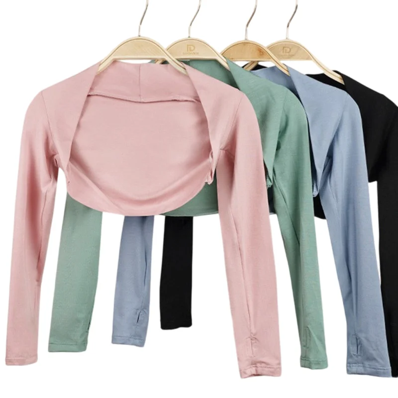 Sweter do tańca dla dziewczynki Różowy Miękki Baletowy Rozgrzewka Kurtka do trykotów Kardigan z długim rękawem Bolero Odkryty przód Crop Top Kids