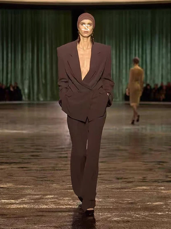 

Женский костюм-двойка: удлиненный пиджак свободного кроя и брюки для высоких женщин, модный весенний вариант для офиса...