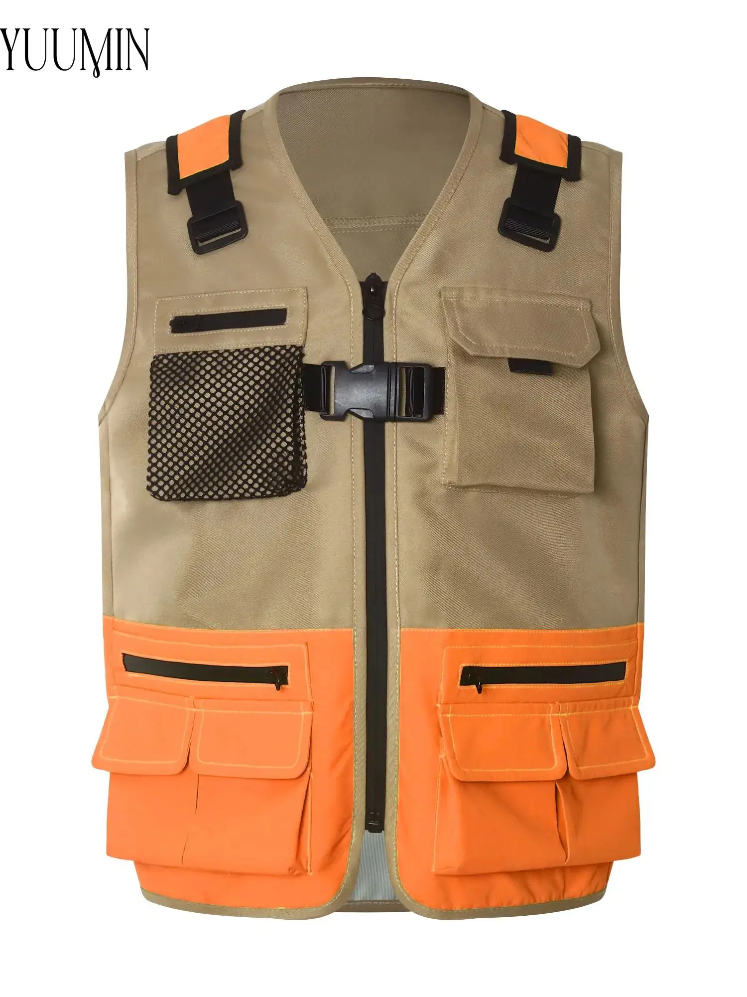 

Детский уличный жилет-карго для мальчиков и девочек на молнии с множеством карманов, в стиле колор-блок, для исследований, наблюдения за птицами и сбора насекомых