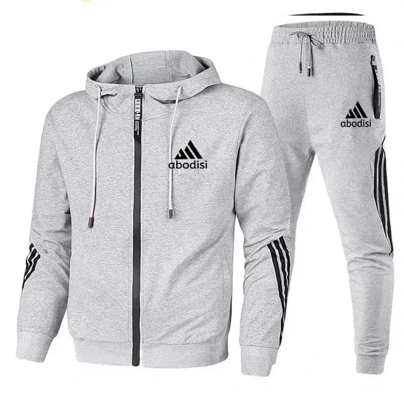 2024 Casual Sportswear Suit Men\'s Hoodie and Trousers Two-piece Zippered Hooded Sweatshirt Sweatpants Men\'s Suit