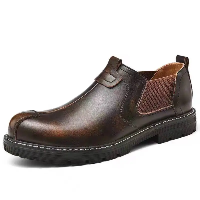 2025 New Men's PU Leather Work Boots Retro British Style Ankle Boots Soft Warm Lined Winter Casual Shoes Non-Slip Comfortable