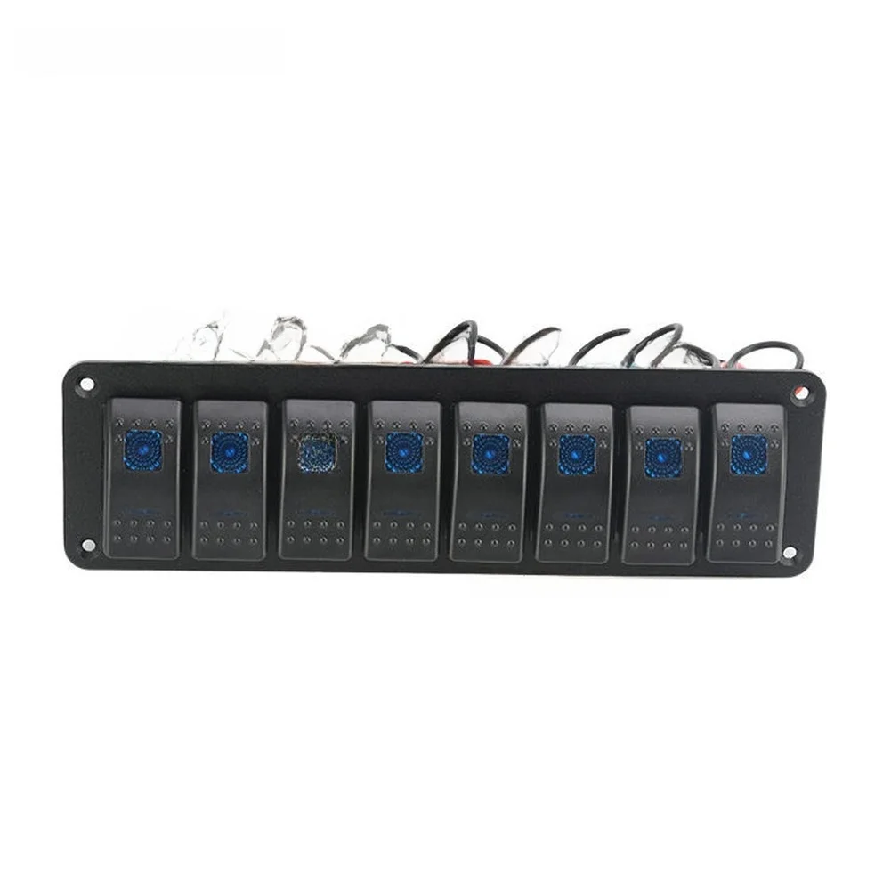 Rugged 8 Position Marine Switch Panel for Yacht Dash Mounting Compatible with 12V 24V DC Lighting and Power Accessory Circuits
