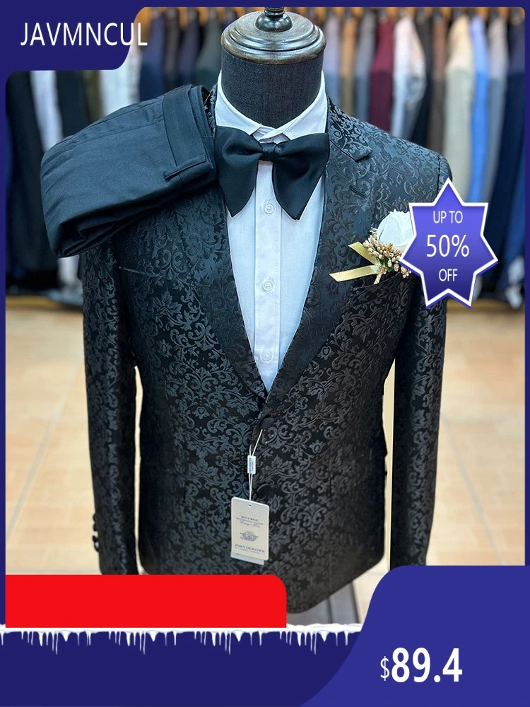 Men's High Quality Jacquard Suit, Groom Groomsmen Wedding Party Stage Performance Blazer Pants Formal Outfit