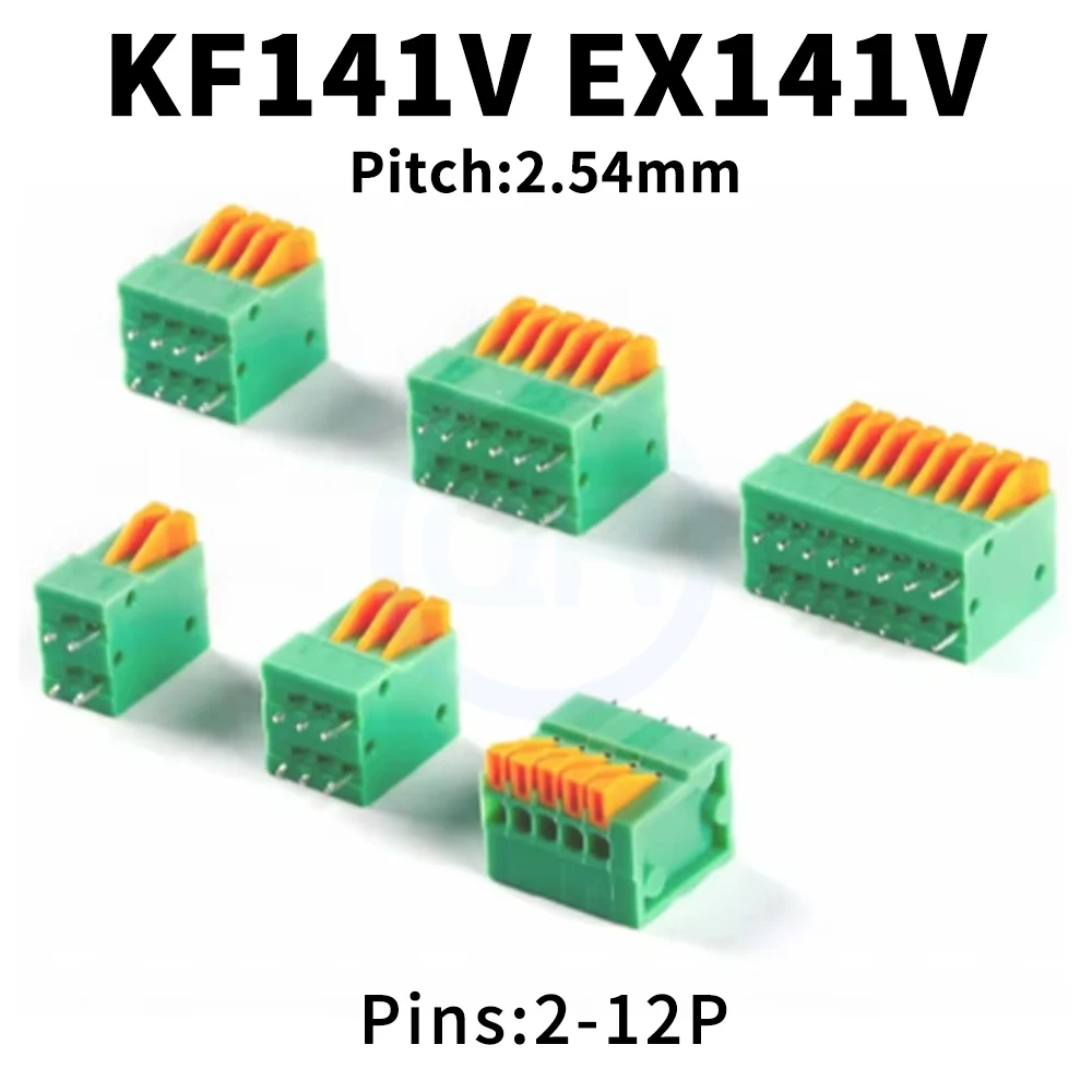 (10 pcs) KF141V EX141V -2.54mm - 2P 3P 4P Spring-loaded PCB Connector Terminal Block 150V 2A 2.54mm Pitch 141V-2.54 2~12P