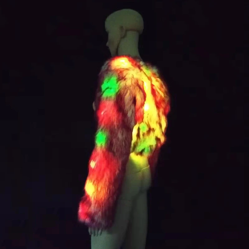 Casacos curtos coloridos com iluminação LED remota para mulheres, jaqueta curta para trajes de boate, desempenho do Dia das Bruxas