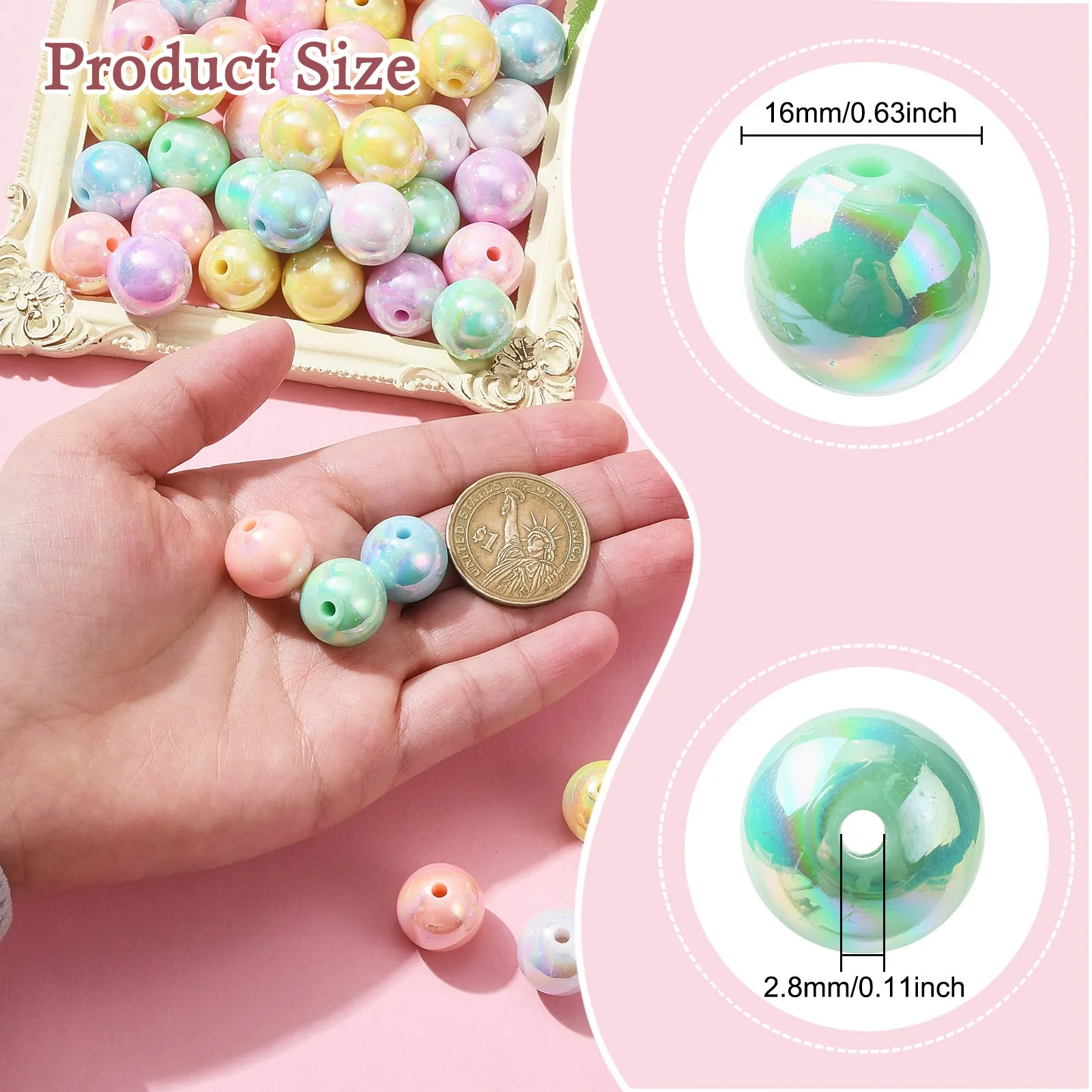 Pandahall 100Pcs 16mm Ramdom Acrylic Round Beads AB Color Plated Chunky Bubblegum Ball Loose Beads for Jewelry Craft Making