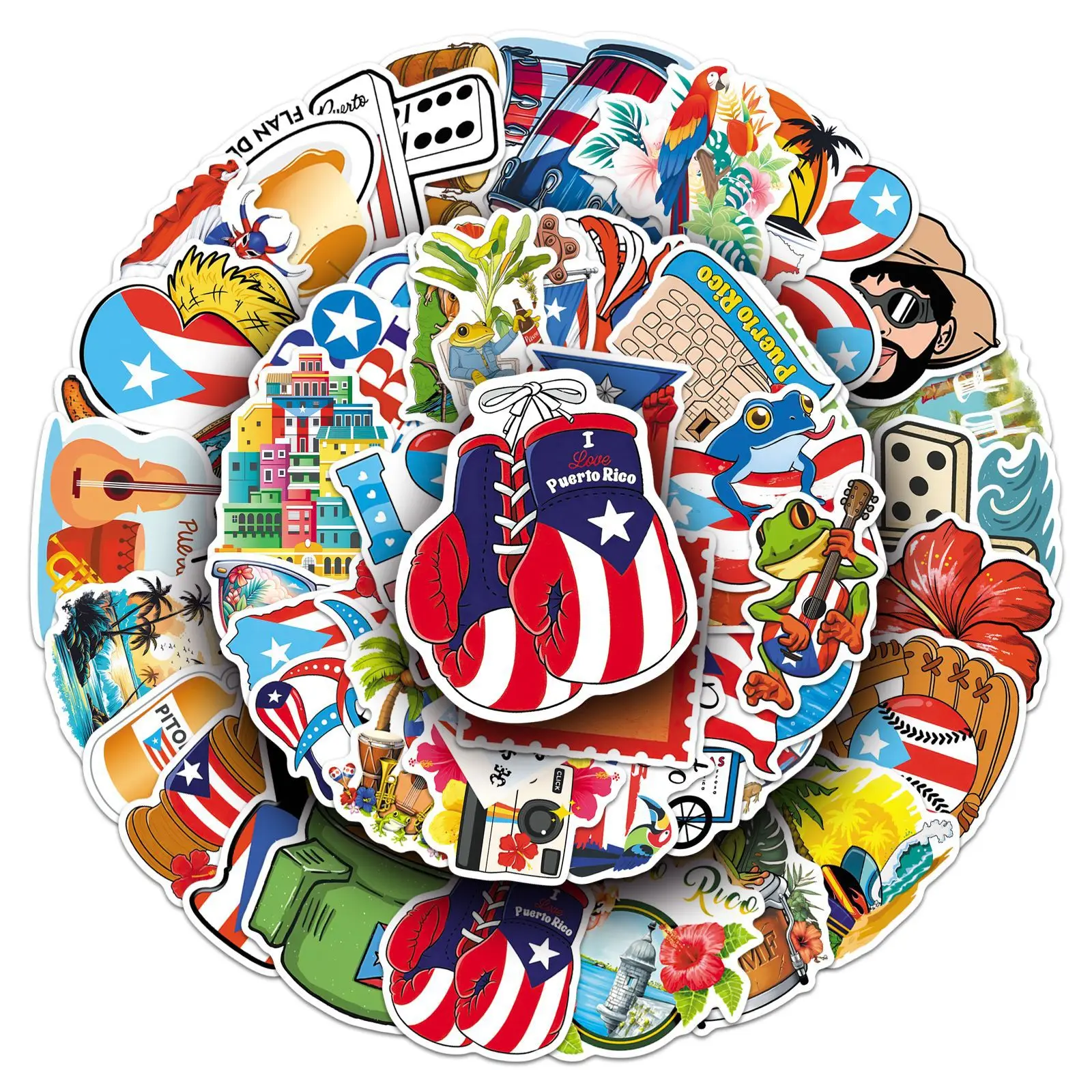 50 Pcs Puerto Rico Stickers Outdoor Travel City Scenery Leisure Creative Decoration Luggage Storage Box Stickers