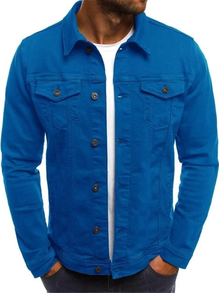 سترة أمريكية كاجوال طويلة من قماش الدنيم Sve لربيع الخريف سترة مفتوحة غير رسمية للشباب ذات لون نقي وسحاب للإغلاق