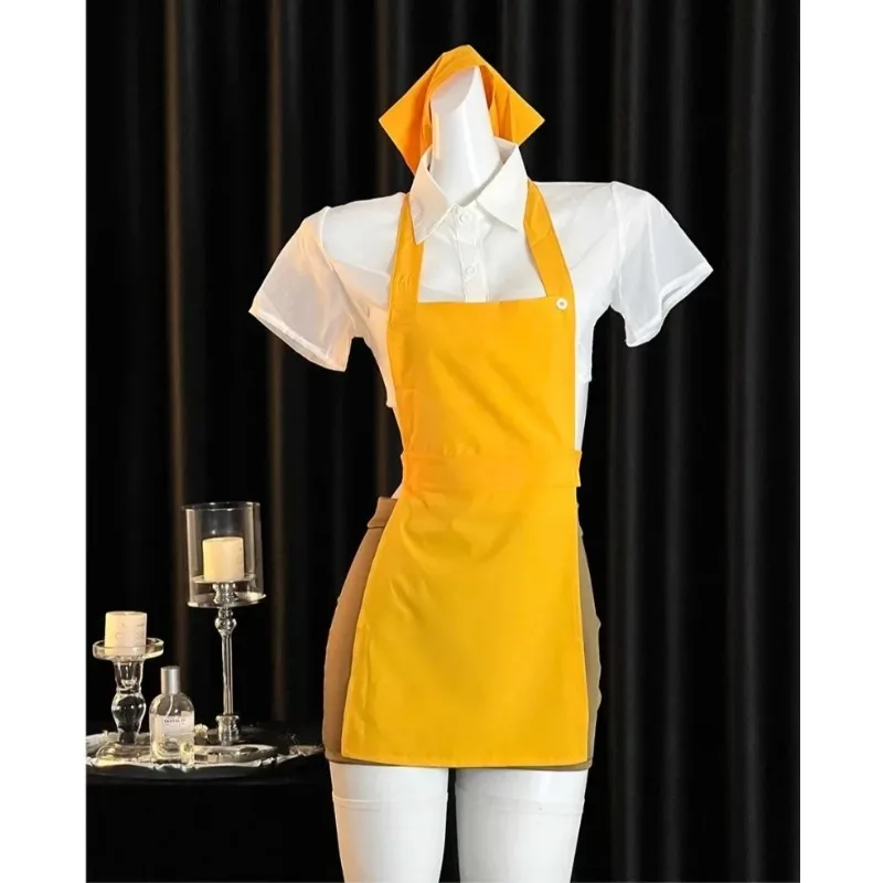 

Sexy Dopamine Yellow Apron for Women–American Shop Assistant Role-Playing Uniform,Pure Sensual Teacher Set for Fun Date Nights