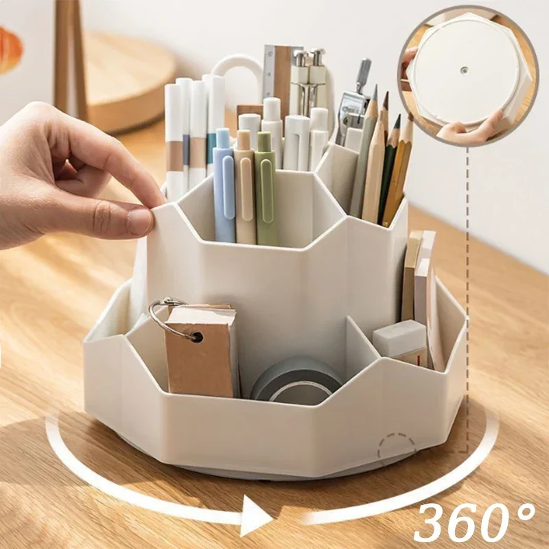 

Desktop Stationery Organizer 9 Slots Stationery Storage Box 360 Degree Rotating Cute Pencil Cup Pot for Home Office School