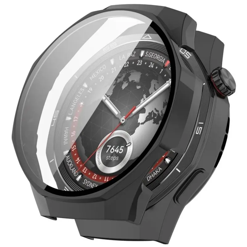 

Для Huawei Watch GT 5 Pro 46 мм чехол для часов WANLONFENG рамка для ПК с защитной пленкой из закаленного стекла - черный