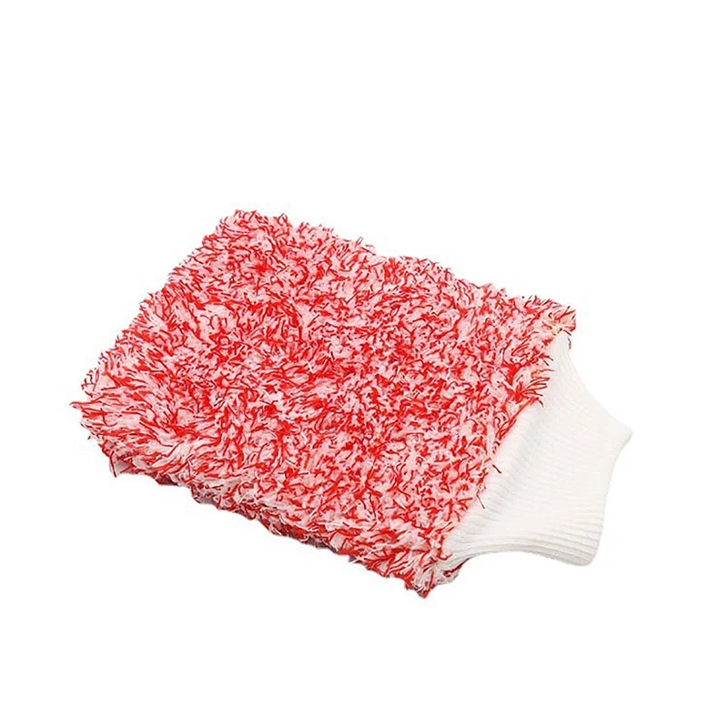 Red White Double Face Chenille Wash Mitt Long Short Fiber Elastic Cuff Microfiber Auto Car Cleaning Glove