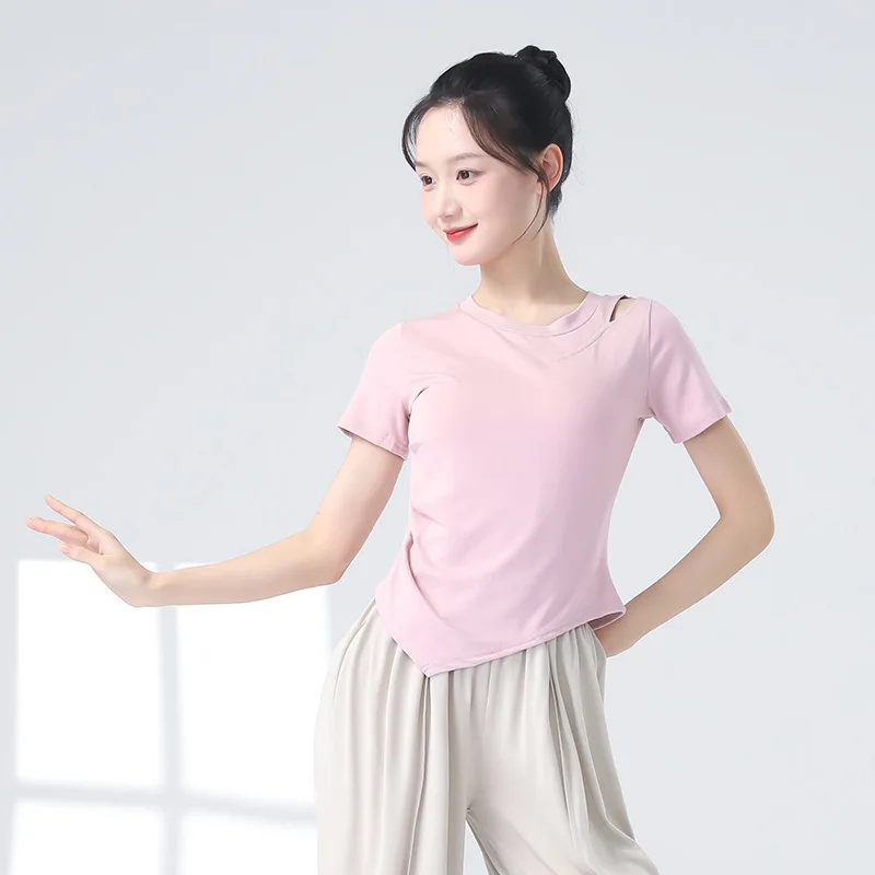 Modern dance practice suit, women's hollowed out summer new dance short sleeved slim fit classical dance adult form training top