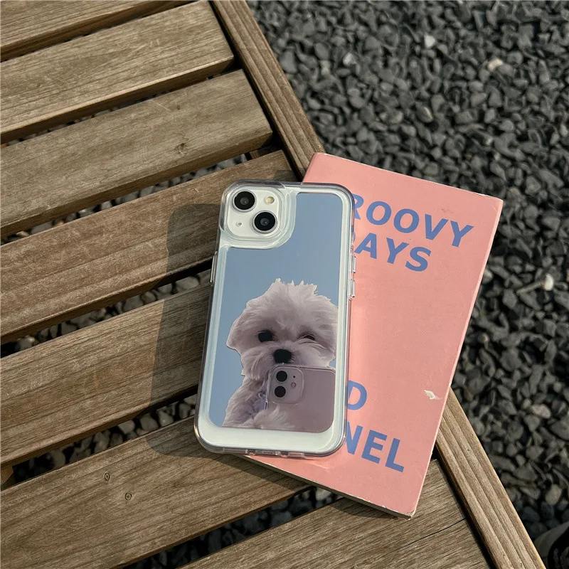 For iPhone 14Promax 2023 New Ins Net Red Cute Puppy Mirror Phone Case 14Pro 13Promax 12 11