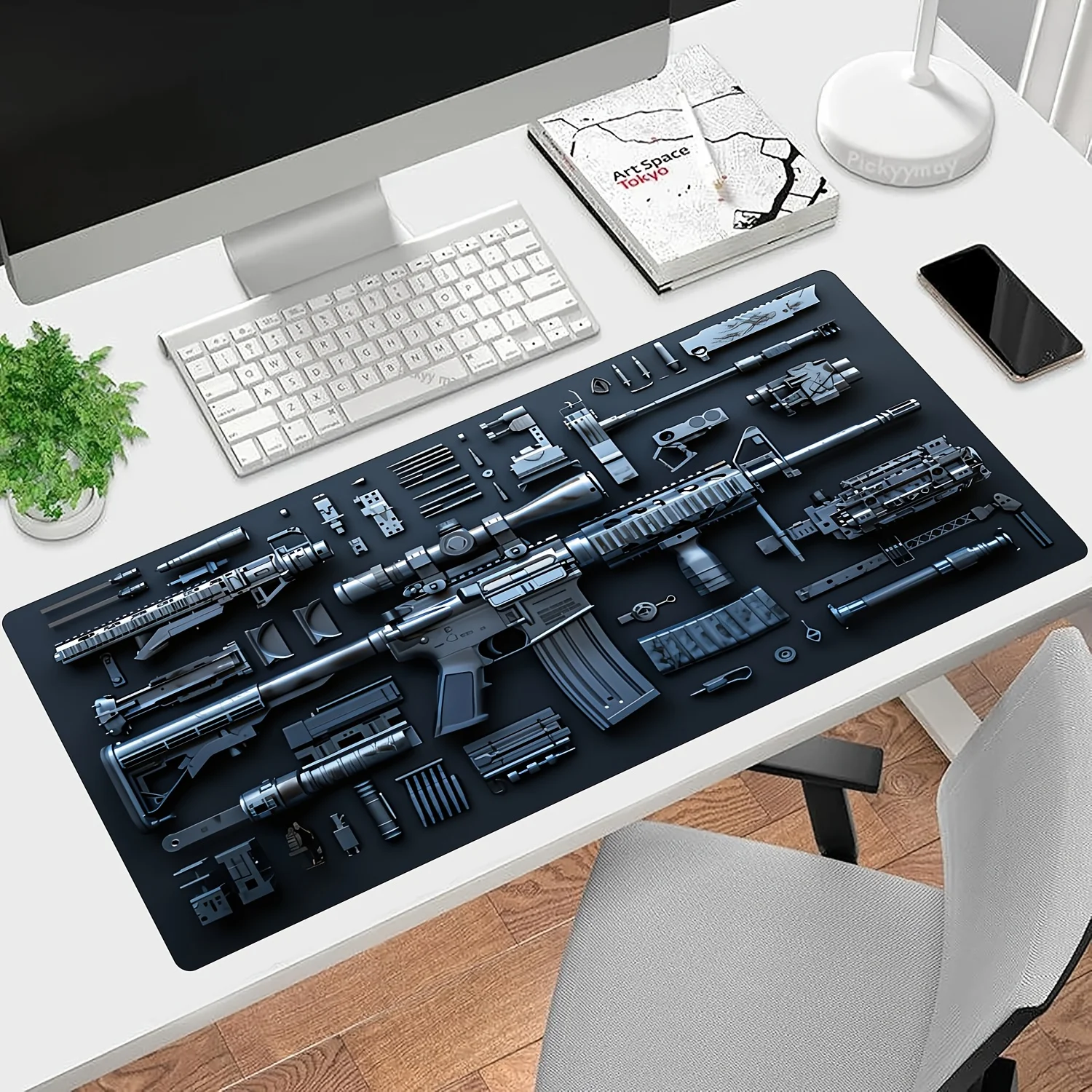 Large Gun Parts Design Mouse Pad 900x400MM Non-Slip Rubber Base with Stitched Edges for Fps Gamer Gaming and Office Desk Mat
