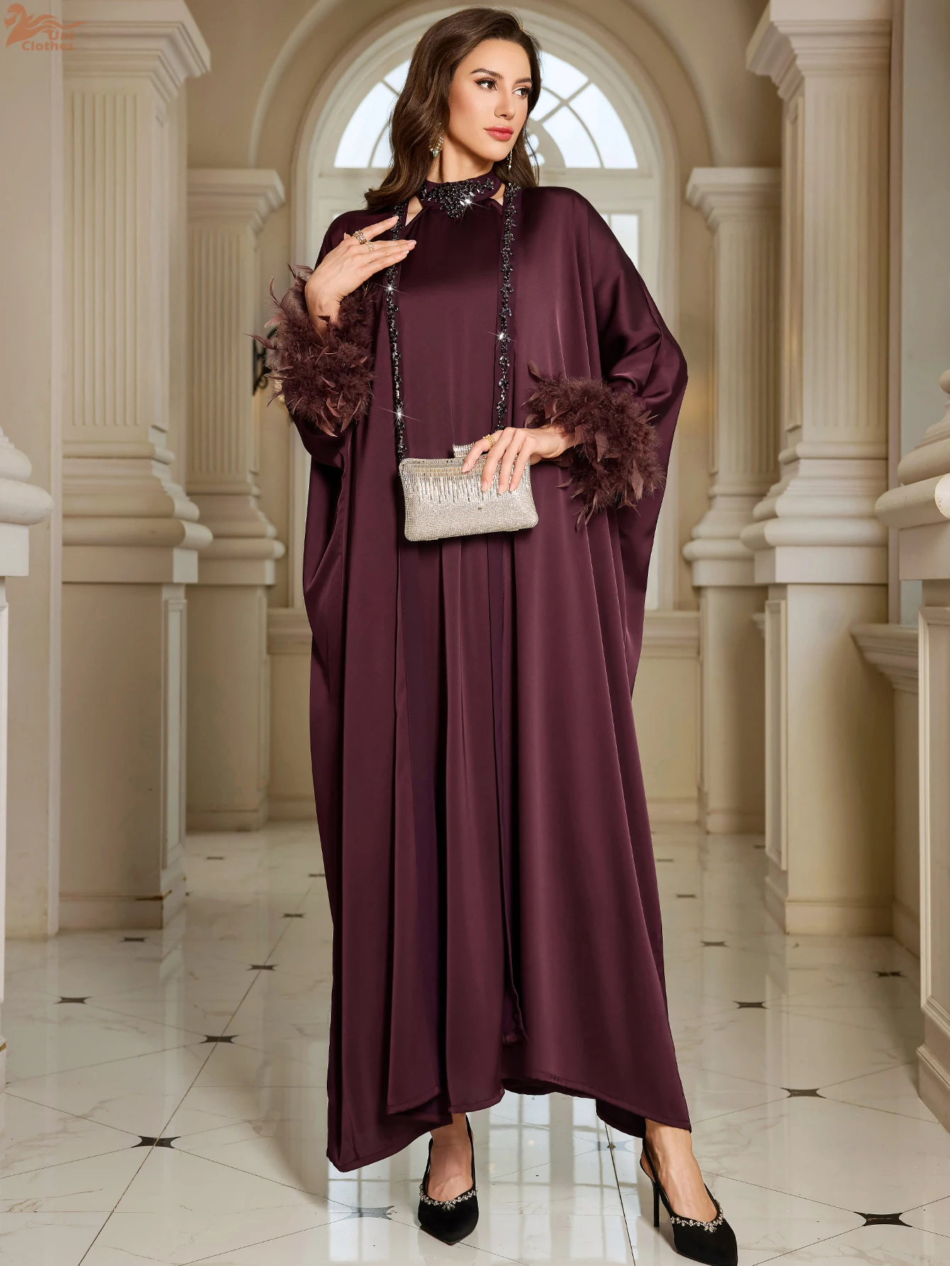 Eid Ramadan 2 pièces ensemble pour femmes musulmanes Satin Abaya avec Robe fête Musulman dubaï tenue ensembles Robe lumière luxe Jalabiya