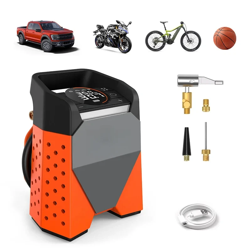 Tire inflator pump, air compressor, ultra-fast inflation, 7800mAh battery, light pickup truck, motorcycle, car, bicycle,balls