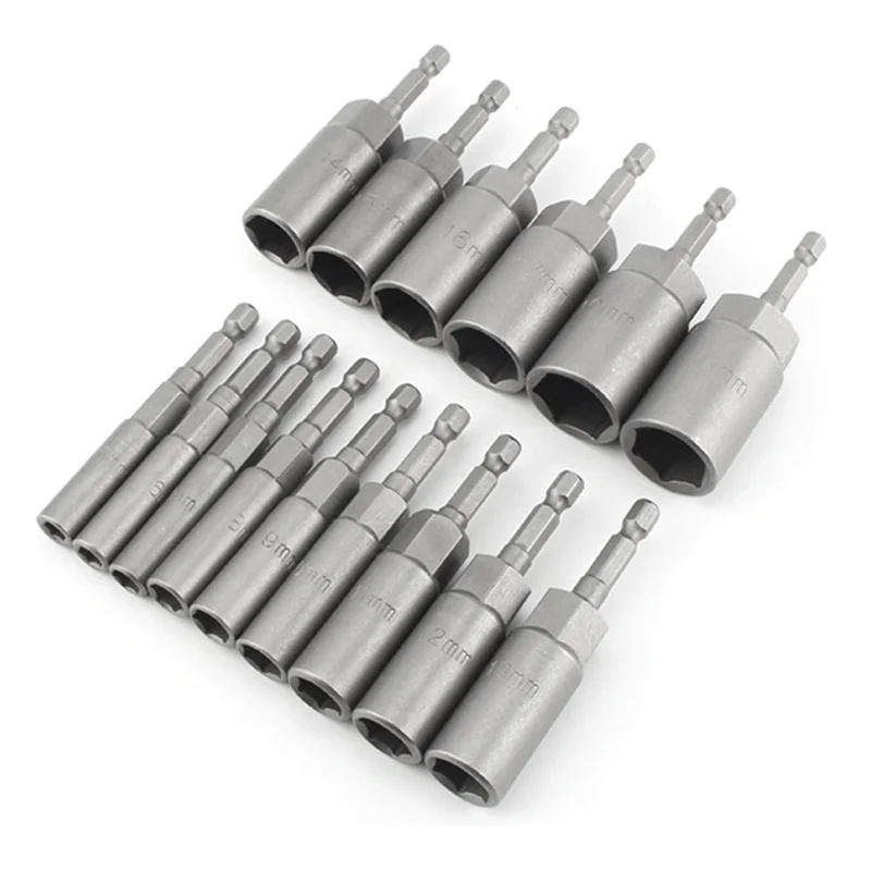 Juego de brocas para destornillador de tuercas eléctricas, 15 piezas, 80Mm de longitud, 5,5-19MM, gris-negro para herramientas eléctricas, hexagonales de 6,35MM