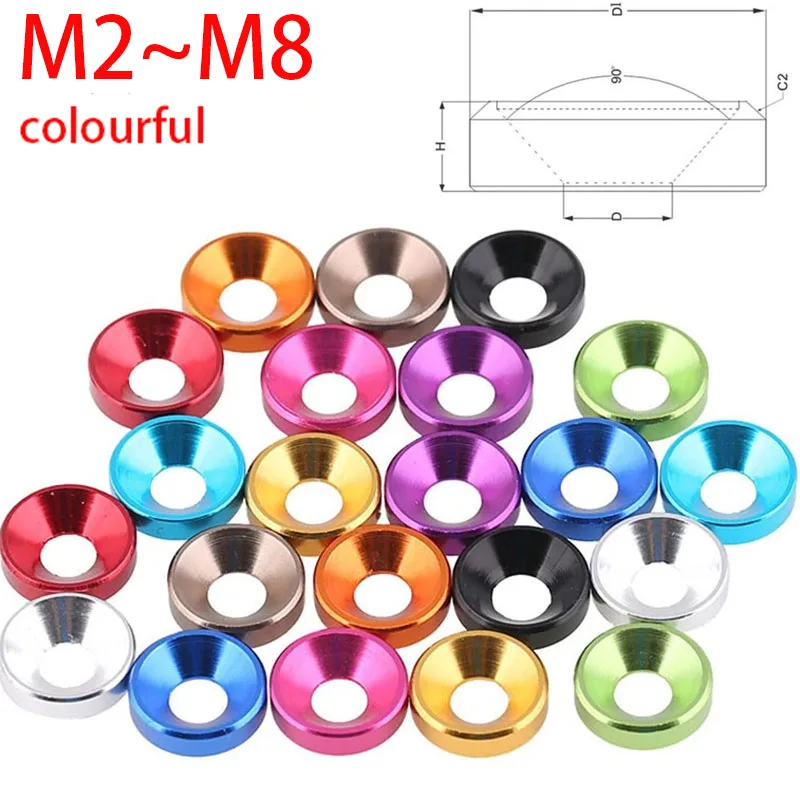 Aluminum Colourful Anodized Countersunk Head Bolt Washers Gasket Red/Grey/Golden/deep Blue/Black/purple M2 M3 M4 M5 M6