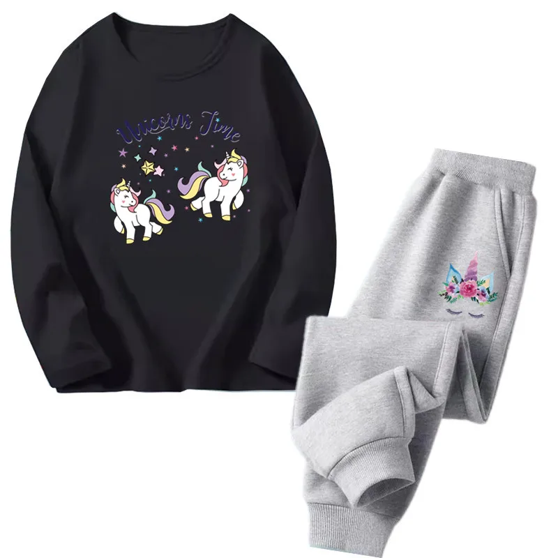 Girls Cartoon Unicorn Clothing Sets Kids Long Sleeve Cute Horse T-shirt Tops + Pants 2pcs Outfits Fashion Tracksuits