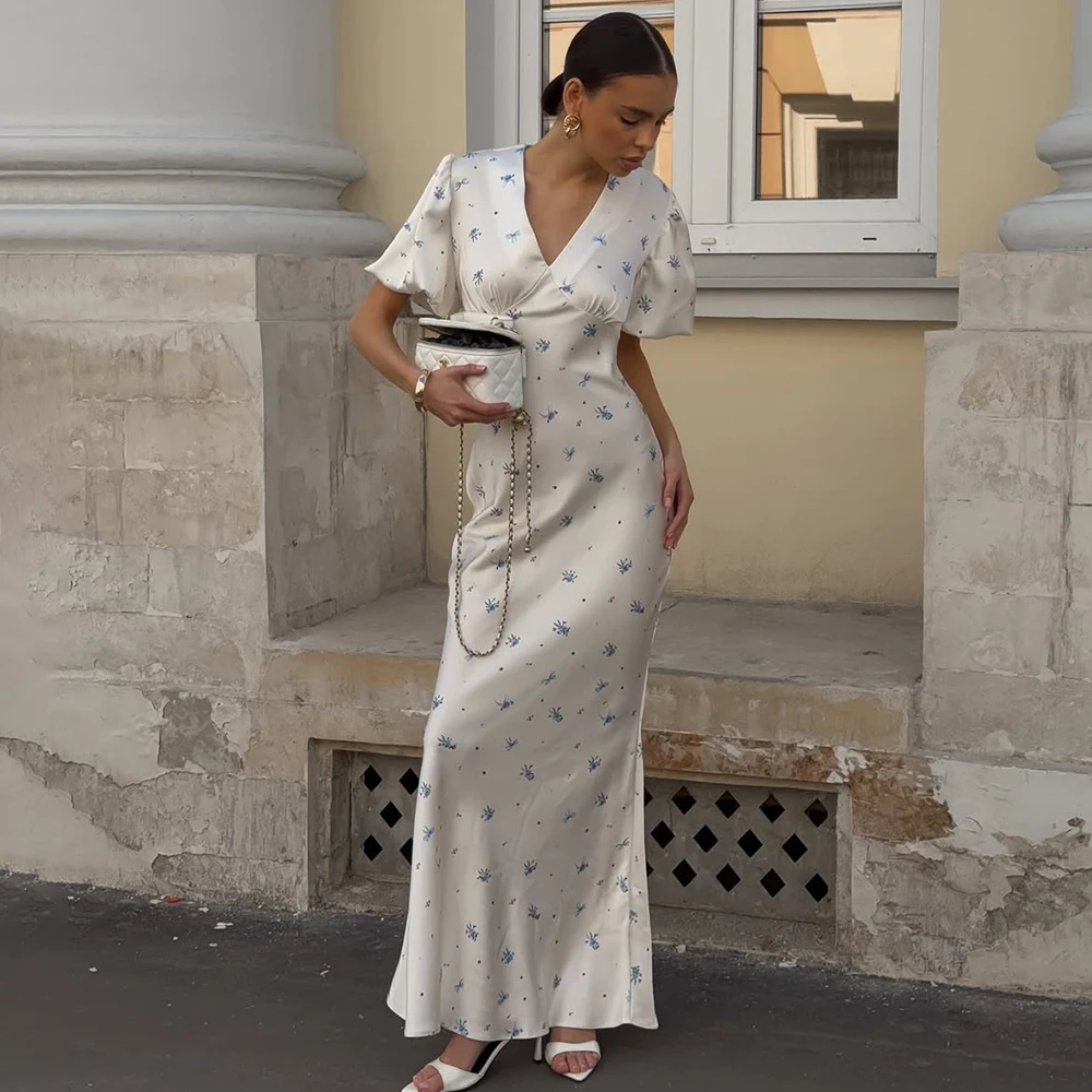 Tuularose Fashion Satin Print Dress Women's Elegant Contrast High Waist Dress Luxurious New Casual Women's Party Evening Dresses