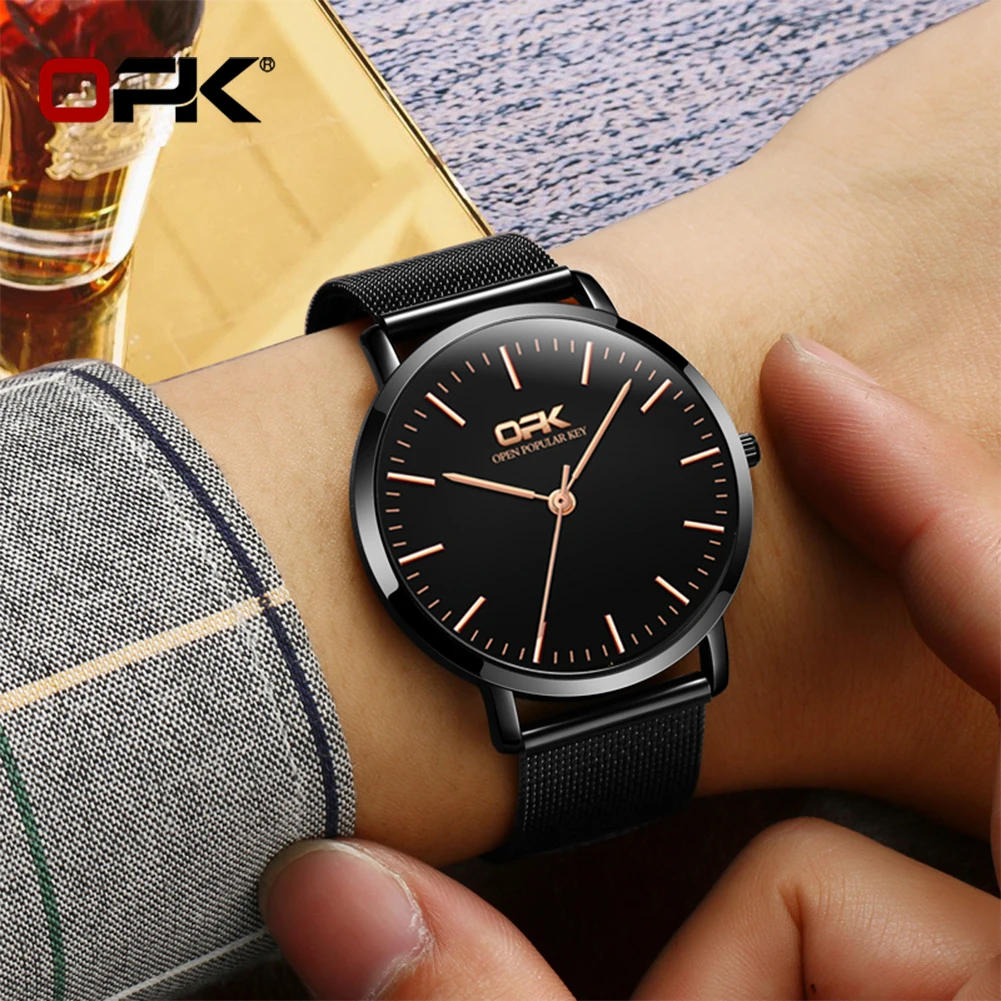 Orologio da donna al quarzo da uomo a tre lancette con cintura in rete di marca Opk Orologio digitale 8101