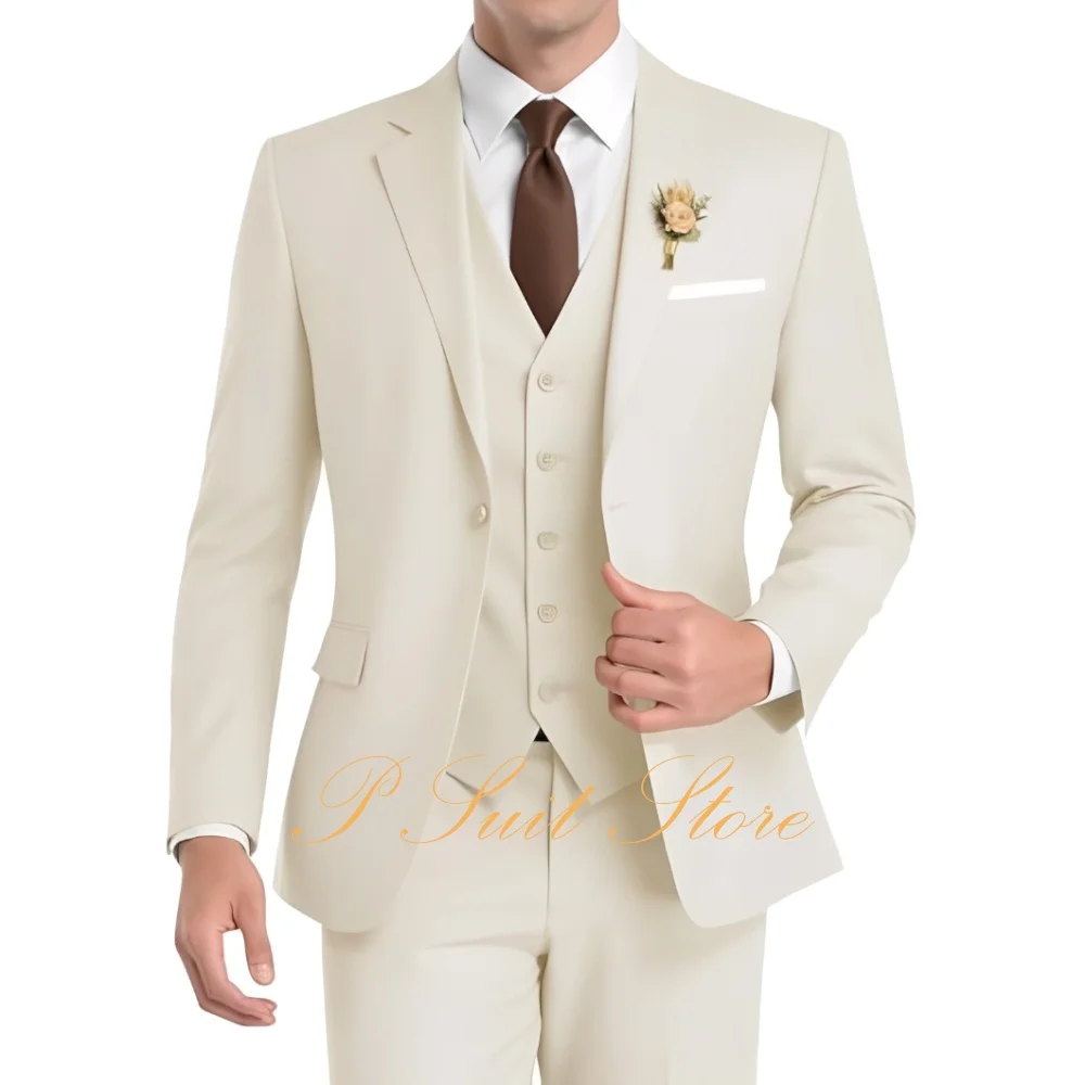Formal Men's Suit 3 Piece Wedding Suit Notched Lapel Blazer Single Breasted Vest and Pants Elegant Slim Fit Mens Suits