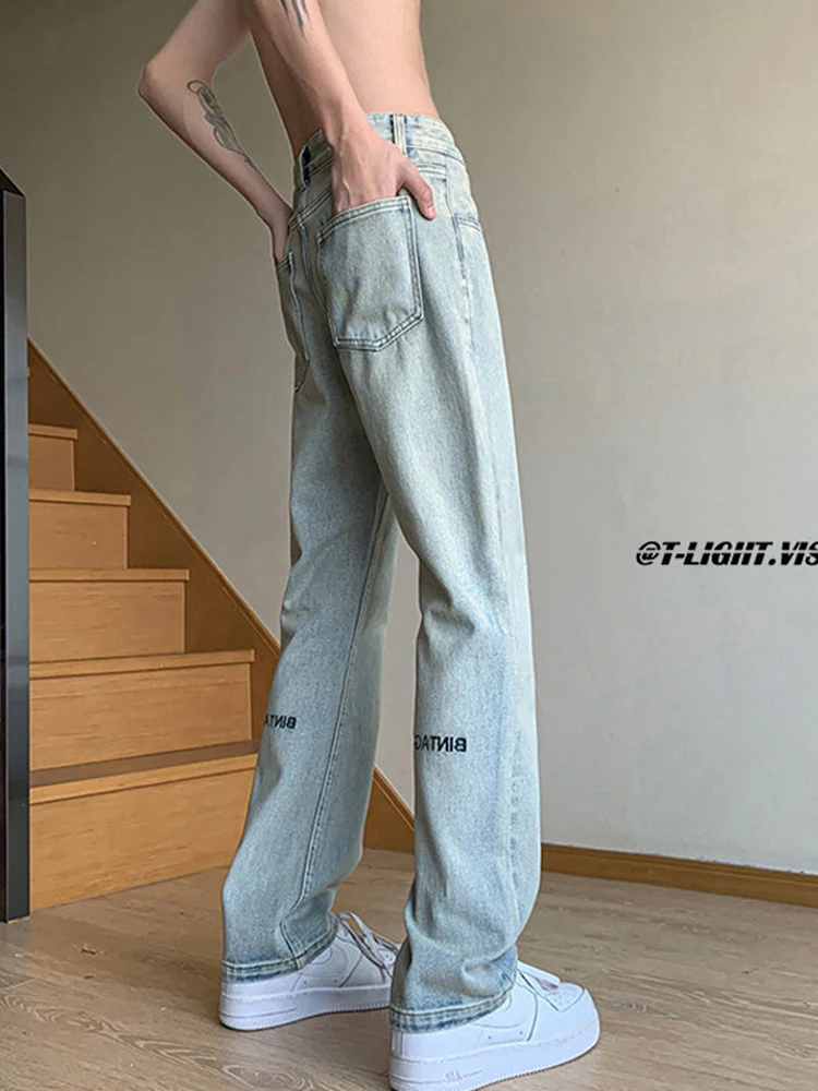 

Мужские джинсы American Vibe High Street, модные джинсовые утягивающие джинсы с вышивкой, прямые джинсы удлиненной длины для высоких подростков