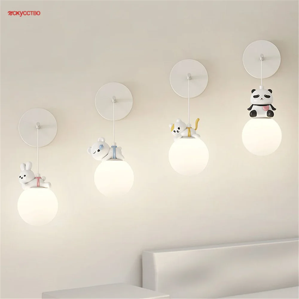 Rabbit Panda Cartoon Resin Pe Led Wall Lamp Kids Bedroom Bedside Sleeping Night Light Nursery Aisle Corridor Stairs Sconces Art